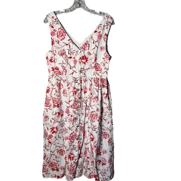 Cynthia Rowley Linen Floral Sleeveless V-Neck A-Line Midi Dress Women's 8 White - Picture 2 of 8